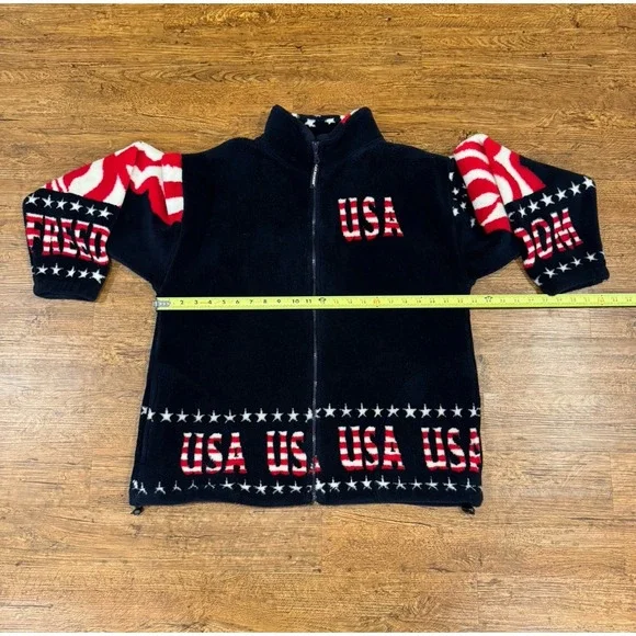 VTG Black Mountain Outdoor USA America Flag Fleece Full Zip Jacket Sweater Men L - Picture 7 of 8
